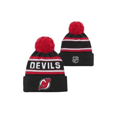 NHL, Zimná, čiapka, JACQUARD, CUFFED, KNIT, WITH, POM, NEW, JERSEY, DEVILS, JR, detská